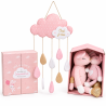 Lot de peluches souris maman et bébé, coffret naissance souvenir rose / tsuspension enfant nuage