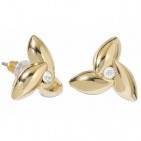 Bijoux - Boucles d'oreilles plaque or fleur poli cristal Swarovski 597