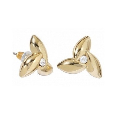 Bijoux - Boucles d'oreilles plaque or fleur poli cristal Swarovski 597