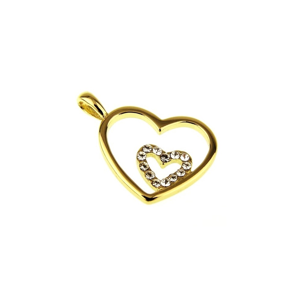 Bijoux Pendentif Coeur Double. cristaux Swarovski sertis sur plaqué Or 606