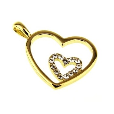 Bijoux Pendentif Coeur Double. cristaux Swarovski sertis sur plaqué Or 606