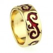 Bague anneau plaque or 24 carats Tendance motif chinois rouge - Bijoux mode 626 T 59 mm (18.8)