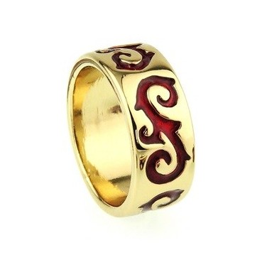 Bague anneau plaque or 24 carats Tendance motif chinois rouge - Bijoux mode 626 T 59 mm (18.8)