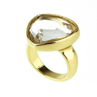 Bague plaque Or 24 carats - Cristal Swarovski - Bijoux Tendance 627 T 59 mm (18.8)