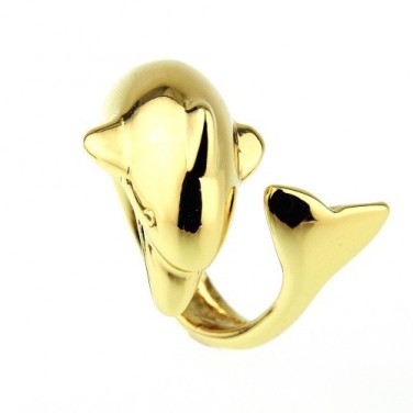 Bague Dolphin plaque Or jaune 24 carats. taille ajustable - Olivia Bijoux