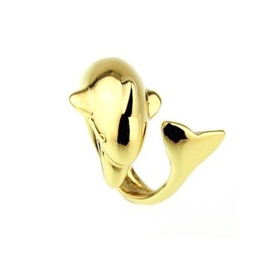 Bague Dolphin plaque Or jaune 24 carats. taille ajustable - Olivia Bijoux 50-60 MM AJUSTABLE