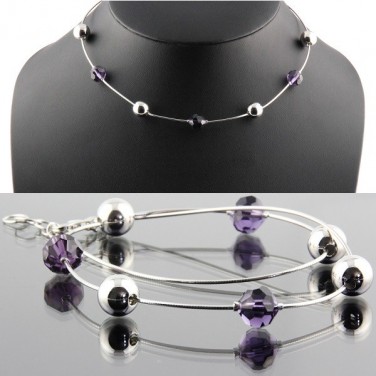 Collier chaine Argent 925 Cristaux violet N634