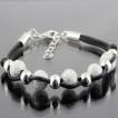 Bracelet fantaisie Fil noir Argent 925 Perles paillette argentée N639