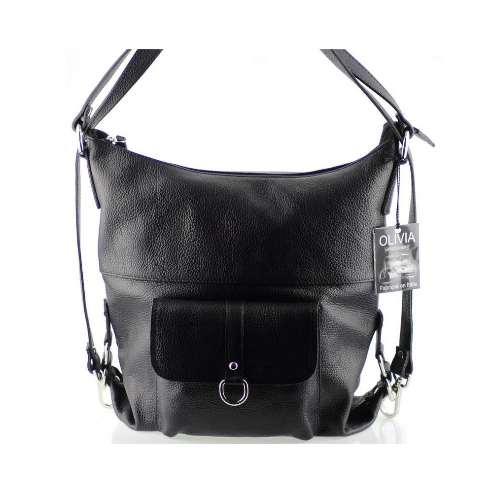 2 EN 1 Sac à main Sac à dos en cuir de vachette N1267 Noir Achat/cadeau utile