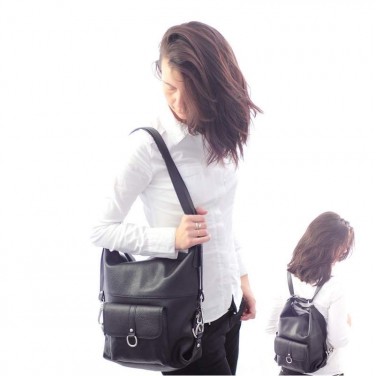 2 EN 1 Sac à main Sac à dos en cuir de vachette N1267 Noir Achat/cadeau utile