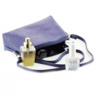 Deux en Un / Trousse de toilette - petit sac à bandoulière en cuir grainé BLEU MARINE N1611 Achat / Cadeau utile