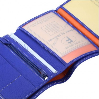 Portefeuille en cuir grainé bleu 1830 - design. solide. résistant - 15 x 10.5 cm