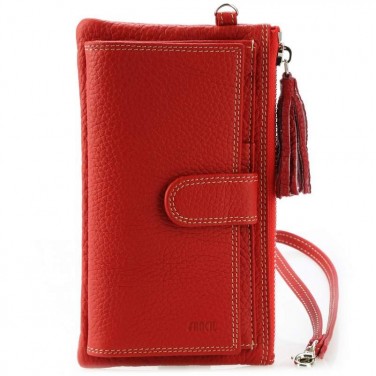 Pochette portefeuille femme cuir grainé rouge 1843 - 19x11 cm - STYLET OFFERTE